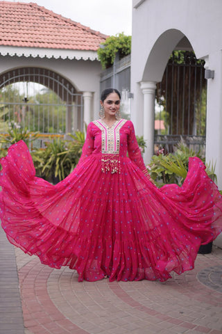 Laheriya Print Gown with Kutchi Patchwork ClothsVilla
