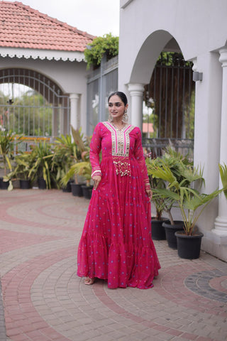 Laheriya Print Gown with Kutchi Patchwork ClothsVilla