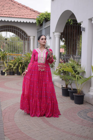 Laheriya Print Gown with Kutchi Patchwork ClothsVilla