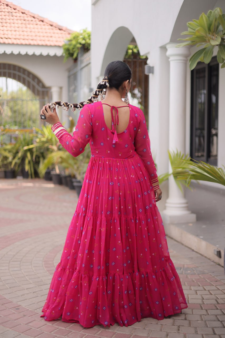 Laheriya Print Gown with Kutchi Patchwork ClothsVilla