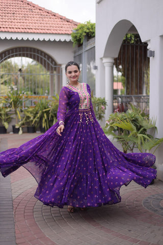 Laheriya Print Gown with Kutchi Patchwork ClothsVilla