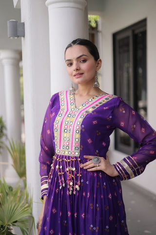 Laheriya Print Gown with Kutchi Patchwork ClothsVilla
