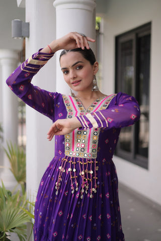 Laheriya Print Gown with Kutchi Patchwork ClothsVilla