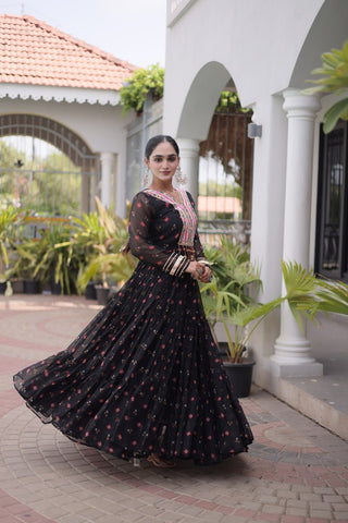 Laheriya Print Gown with Kutchi Patchwork ClothsVilla