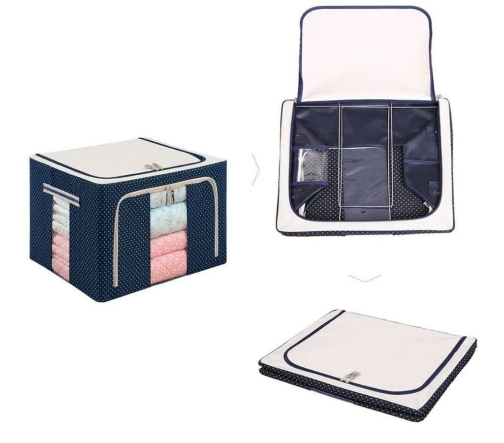 Large Capacity Clothes Storage Box with Steel Frame | Foldable Linen Fabric Organizer with Clear Windows, Waterproof & Moisture-Proof – 50x40x33 cm ClothsVilla