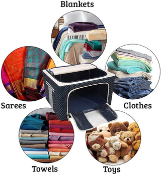 Large Capacity Clothes Storage Box with Steel Frame | Foldable Linen Fabric Organizer with Clear Windows, Waterproof & Moisture-Proof – 50x40x33 cm ClothsVilla