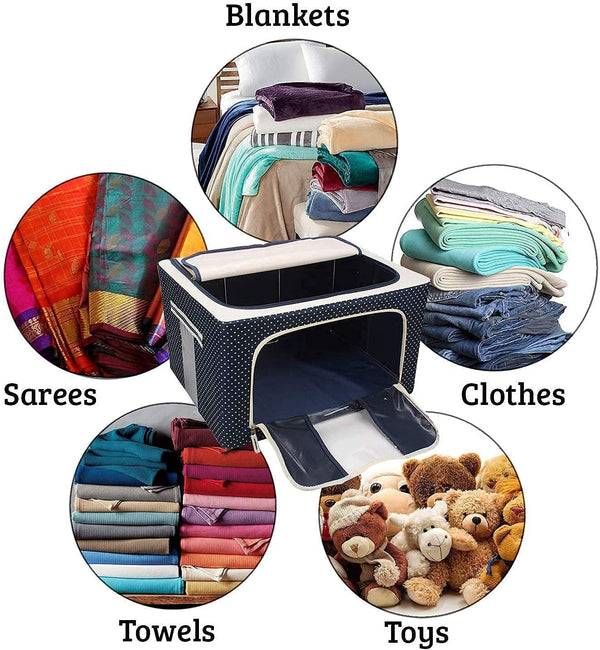 Large Capacity Clothes Storage Box with Steel Frame | Foldable Linen Fabric Organizer with Clear Windows, Waterproof & Moisture-Proof – 50x40x33 cm ClothsVilla
