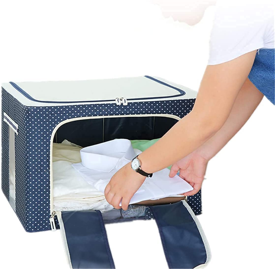 Large Capacity Clothes Storage Box with Steel Frame | Foldable Linen Fabric Organizer with Clear Windows, Waterproof & Moisture-Proof – 50x40x33 cm ClothsVilla