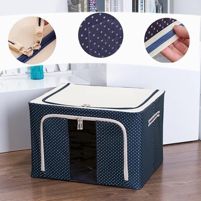 Large Capacity Clothes Storage Box with Steel Frame | Foldable Linen Fabric Organizer with Clear Windows, Waterproof & Moisture-Proof – 50x40x33 cm ClothsVilla