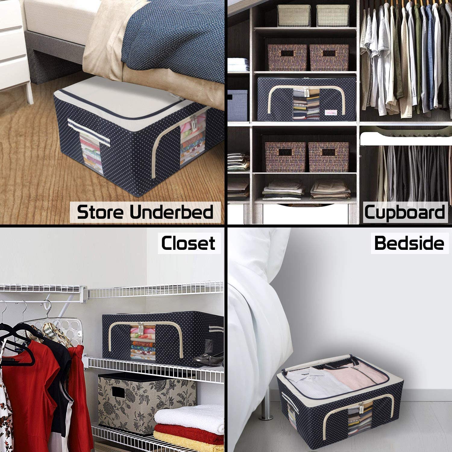 Large Capacity Clothes Storage Box with Steel Frame | Foldable Linen Fabric Organizer with Clear Windows, Waterproof & Moisture-Proof – 50x40x33 cm ClothsVilla