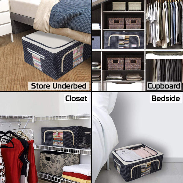 Large Capacity Clothes Storage Box with Steel Frame | Foldable Linen Fabric Organizer with Clear Windows, Waterproof & Moisture-Proof – 50x40x33 cm ClothsVilla