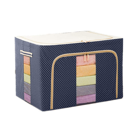 Large Capacity Clothes Storage Box with Steel Frame | Foldable Linen Fabric Organizer with Clear Windows, Waterproof & Moisture-Proof – 50x40x33 cm ClothsVilla Main image