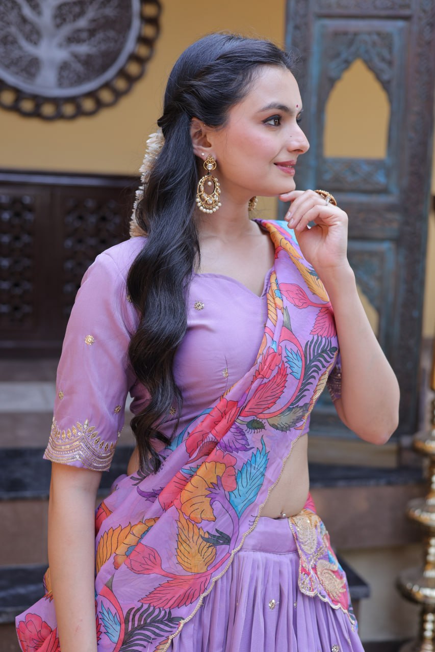Lavendar Cosmos Silk Sequins Lehenga Choli ClothsVilla