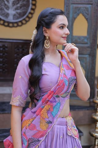 Lavendar Cosmos Silk Sequins Lehenga Choli ClothsVilla