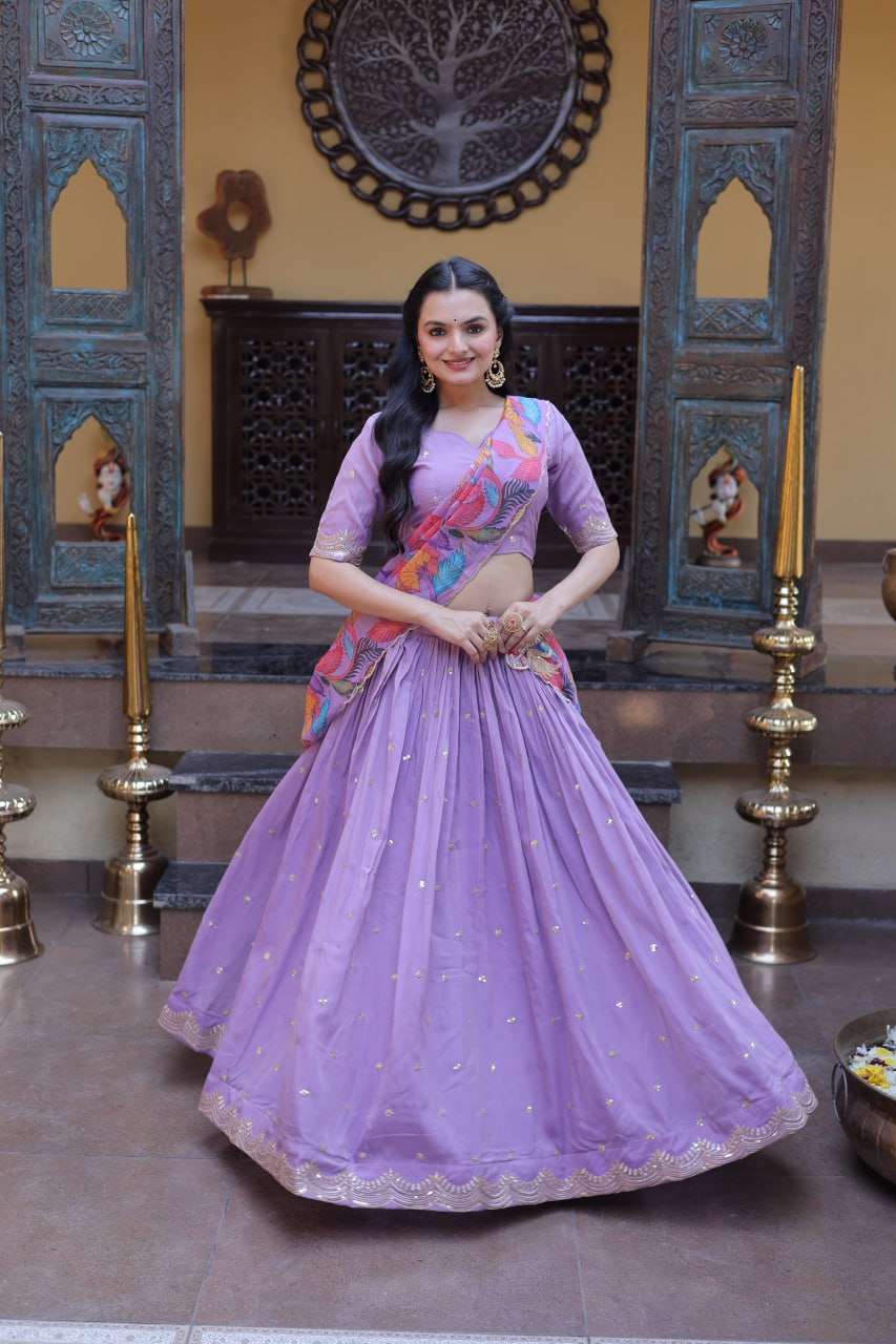 Lavendar Cosmos Silk Sequins Lehenga Choli ClothsVilla