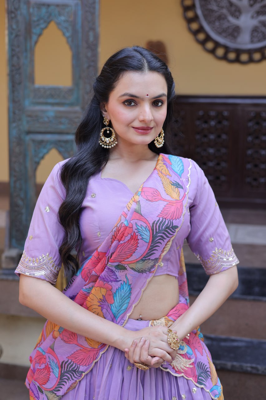 Lavendar Cosmos Silk Sequins Lehenga Choli ClothsVilla