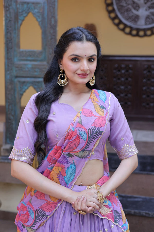 Lavendar Cosmos Silk Sequins Lehenga Choli ClothsVilla