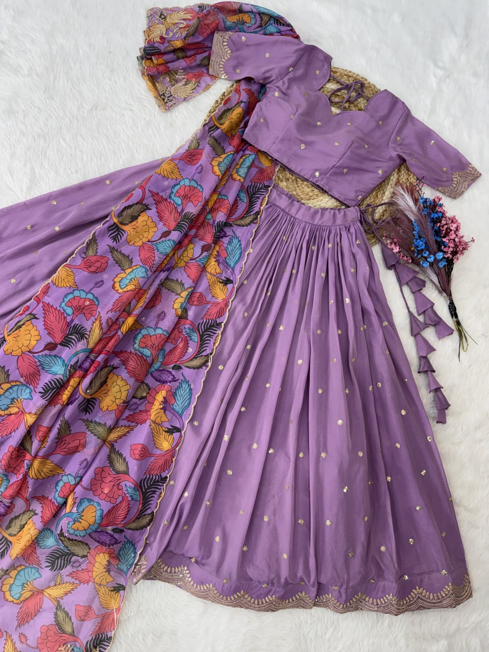 Lavendar Cosmos Silk Sequins Lehenga Choli ClothsVilla