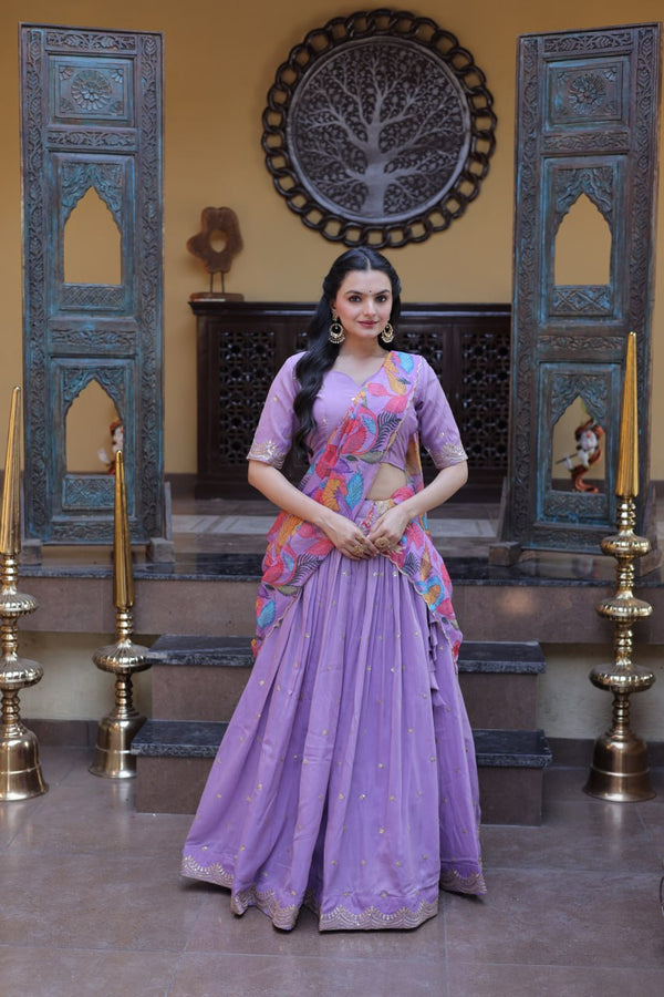 Lavendar Cosmos Silk Sequins Lehenga Choli ClothsVilla