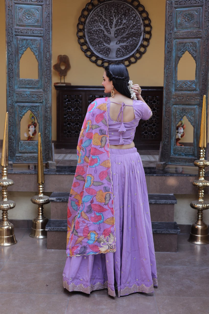Lavendar Cosmos Silk Sequins Lehenga Choli ClothsVilla