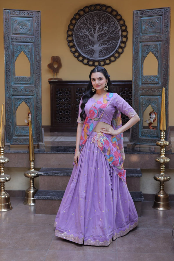 Lavendar Cosmos Silk Sequins Lehenga Choli ClothsVilla