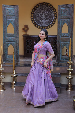 Lavendar Cosmos Silk Sequins Lehenga Choli ClothsVilla