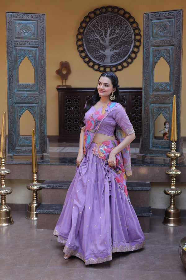Lavendar Cosmos Silk Sequins Lehenga Choli ClothsVilla