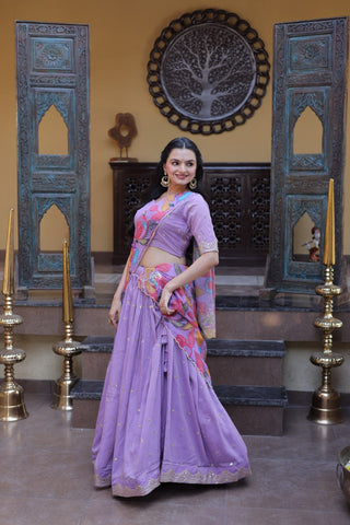Lavendar Cosmos Silk Sequins Lehenga Choli ClothsVilla