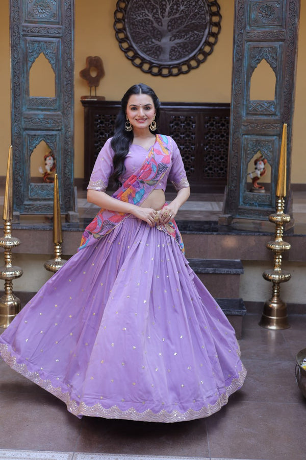 Lavendar Cosmos Silk Sequins Lehenga Choli ClothsVilla
