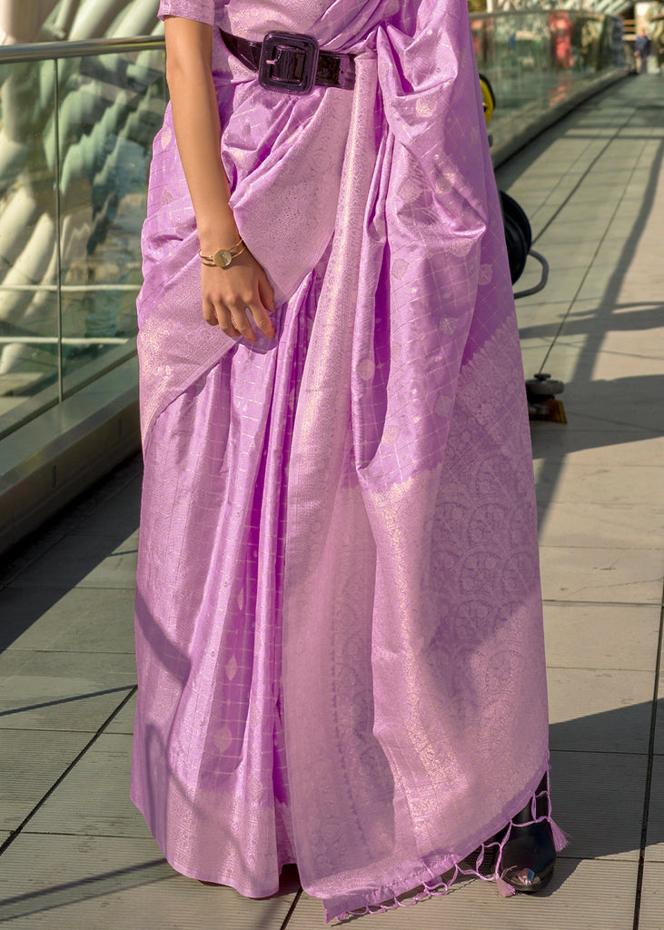 Lavendar Elegant Banarasi Blended Silk Saree – Handwoven Heritage for Special Occasions ClothsVilla