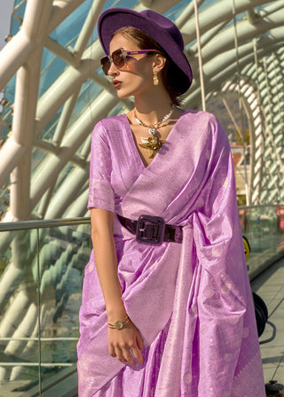Lavendar Elegant Banarasi Blended Silk Saree – Handwoven Heritage for Special Occasions ClothsVilla