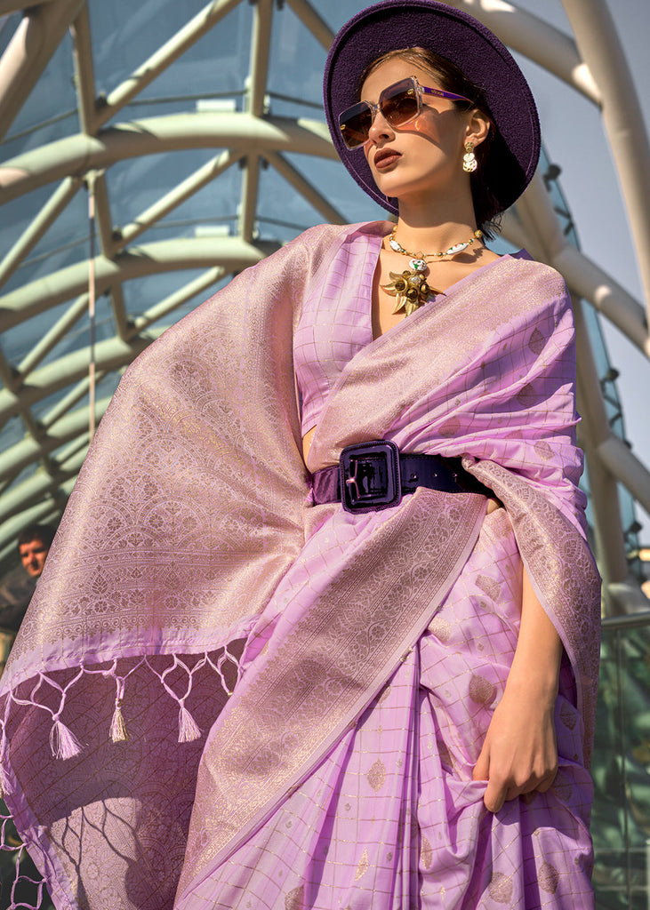 Lavendar Elegant Banarasi Blended Silk Saree – Handwoven Heritage for Special Occasions ClothsVilla