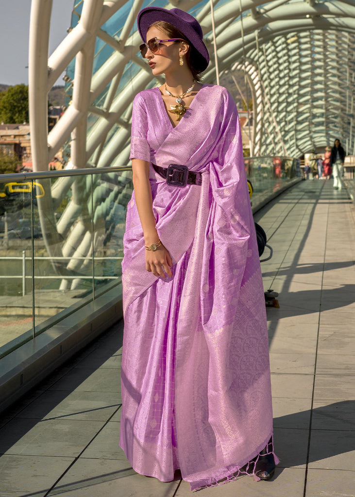 Lavendar Elegant Banarasi Blended Silk Saree – Handwoven Heritage for Special Occasions ClothsVilla