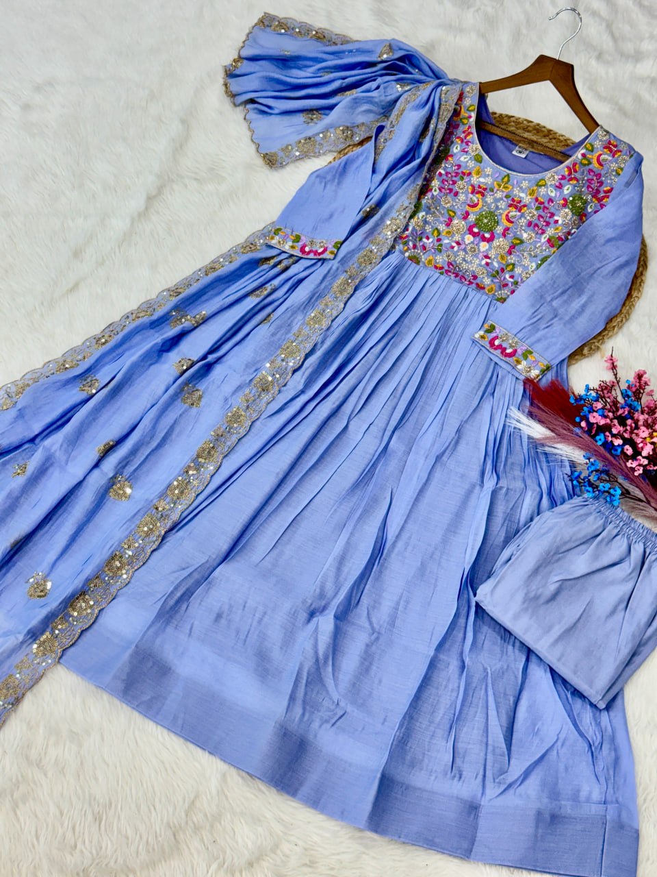 Lavender Embroidered Gown Set ClothsVilla
