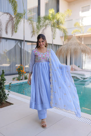 Lavender Embroidered Gown Set ClothsVilla