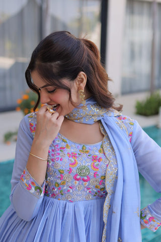 Lavender Embroidered Gown Set ClothsVilla