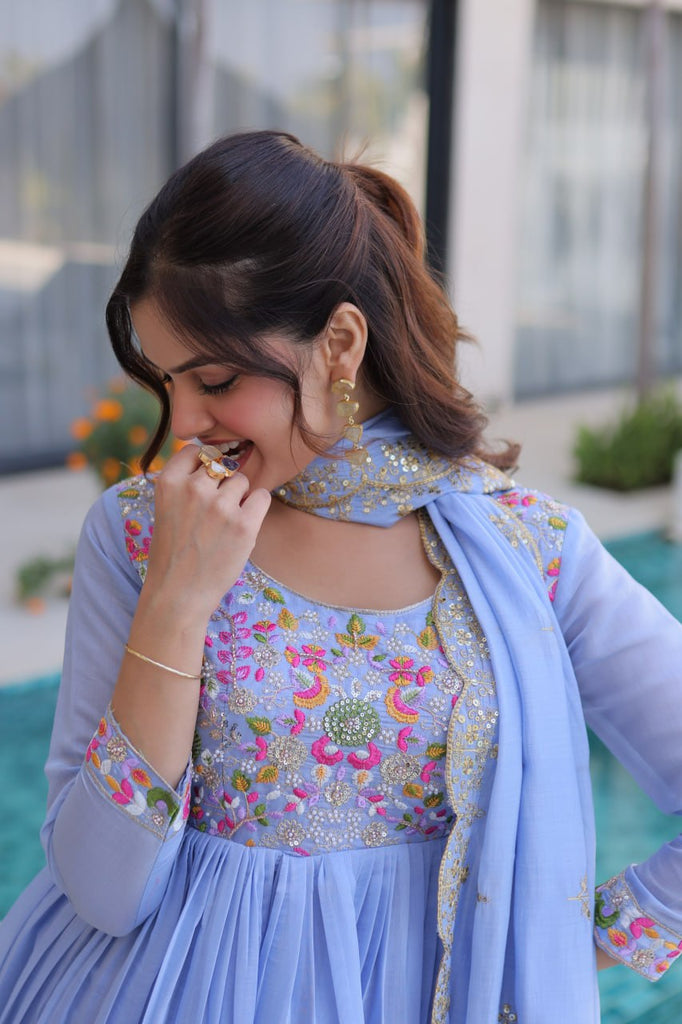 Lavender Embroidered Gown Set ClothsVilla