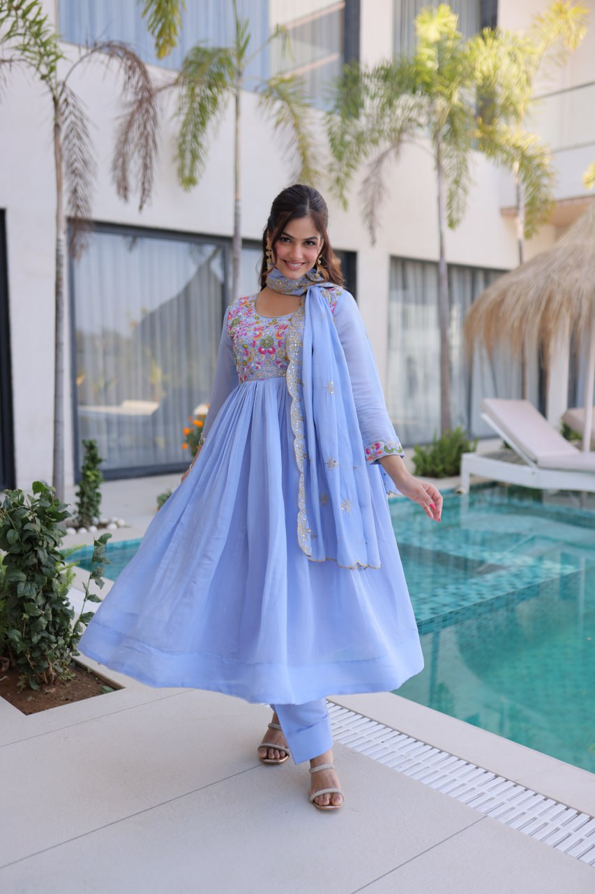 Lavender Embroidered Gown Set ClothsVilla