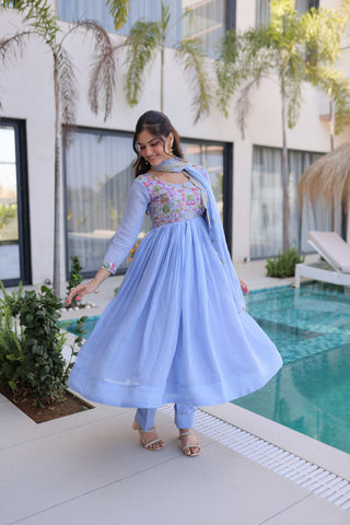 Lavender Embroidered Gown Set ClothsVilla