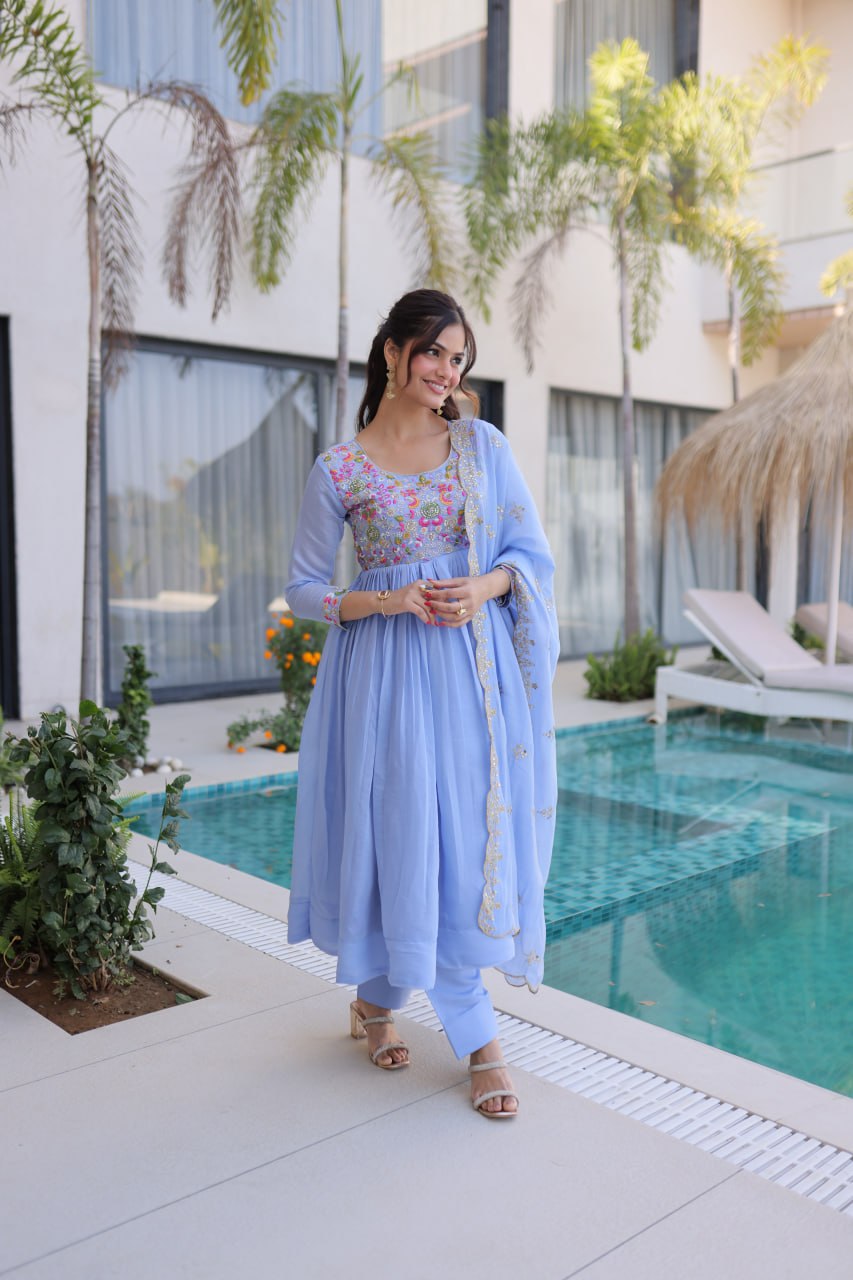 Lavender Embroidered Gown Set ClothsVilla