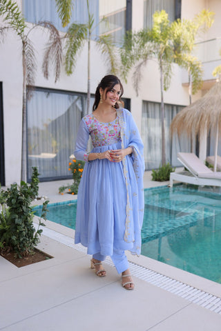 Lavender Embroidered Gown Set ClothsVilla