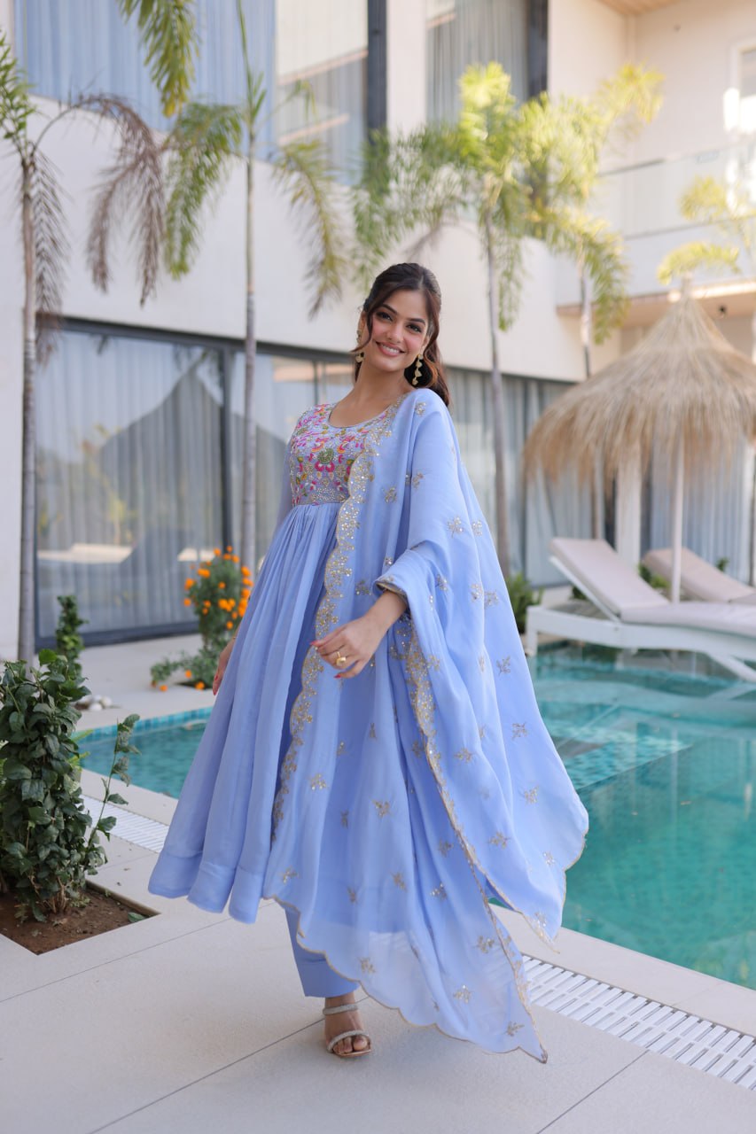 Lavender Embroidered Gown Set ClothsVilla