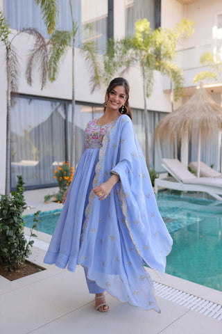 Lavender Embroidered Gown Set ClothsVilla