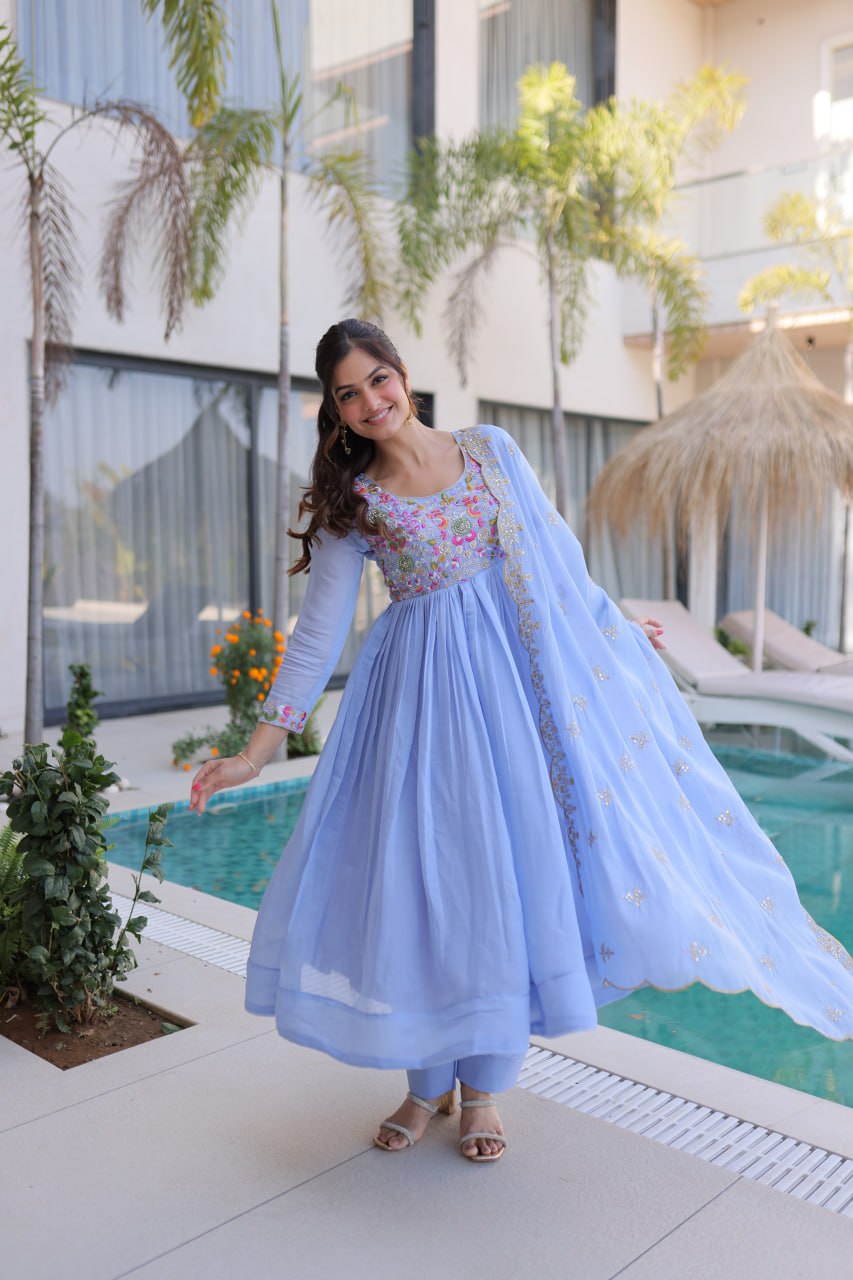 Lavender Embroidered Gown Set ClothsVilla
