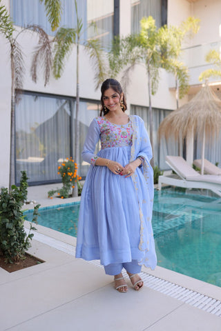 Lavender Embroidered Gown Set ClothsVilla