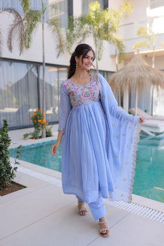 Lavender Embroidered Gown Set ClothsVilla