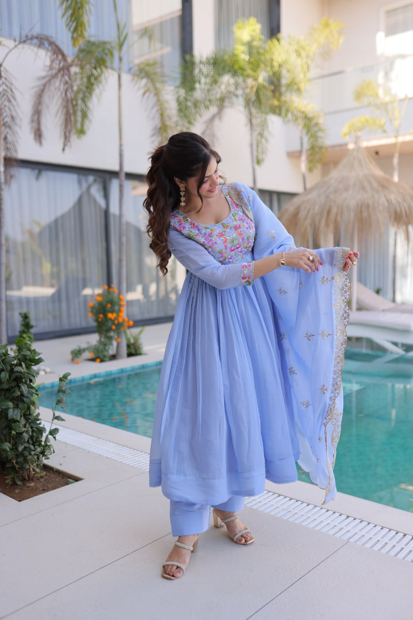 Lavender Embroidered Gown Set ClothsVilla