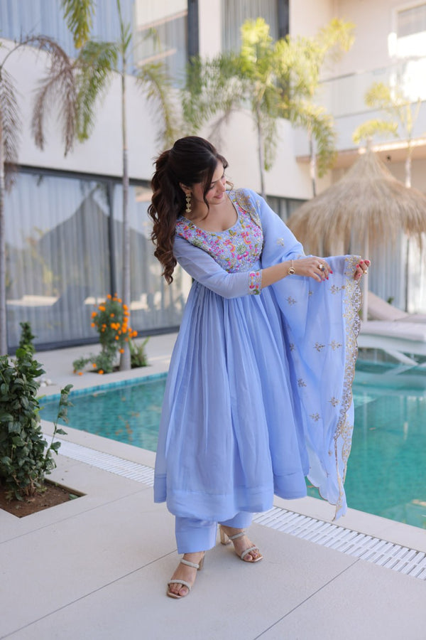 Lavender Embroidered Gown Set ClothsVilla
