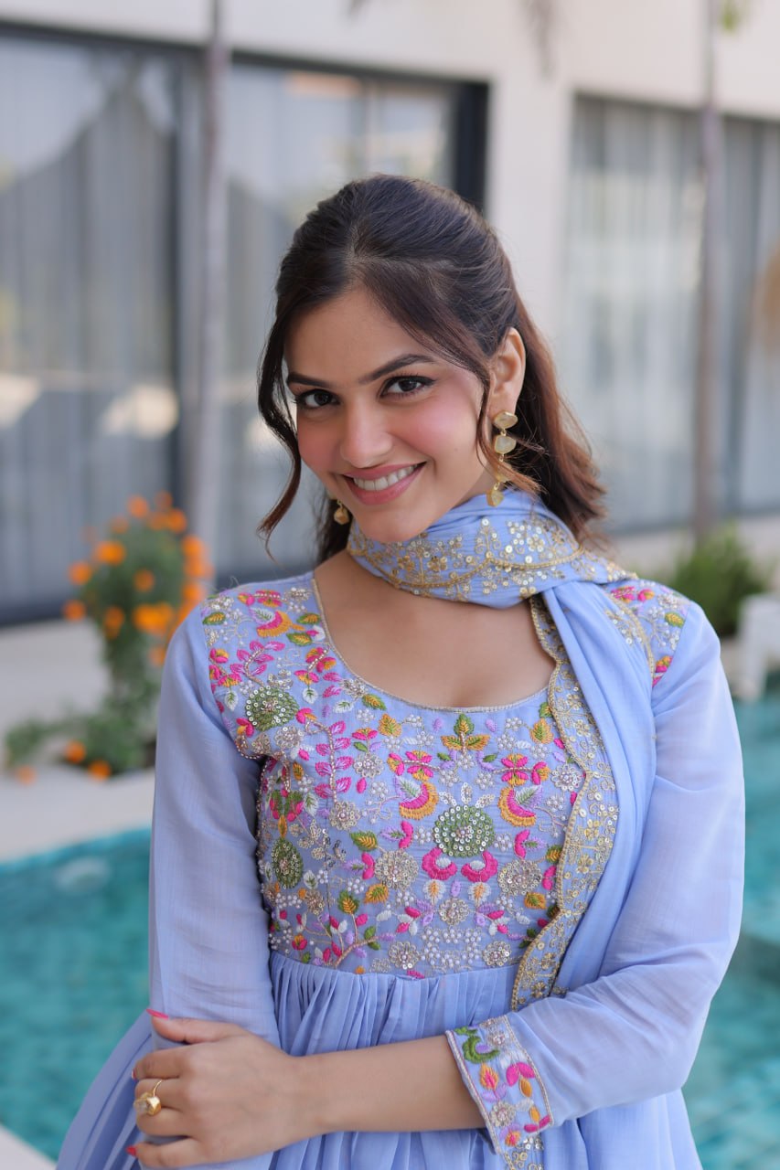 Lavender Embroidered Gown Set ClothsVilla