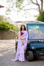 Lavender Graceful Weightless Marble Saree with Floral Print & Pearl Lace Border – Includes Banglory Blouse Piece ClothsVilla